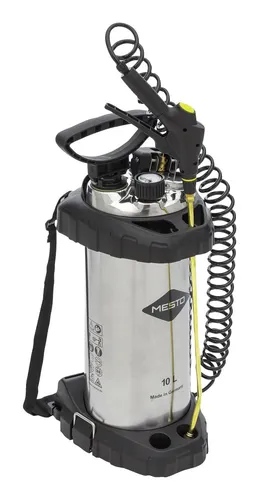 Mesto Drucksprüher Inox Extra 10, 10 Liter, 6 bar - Drucksprühgerät mit 10 Litern Fassungsvermögen und 6 bar Betriebsdruck. Robuster Edelstahlbehälter, ideal für präzise Trennmittelverteilung im Baugewerbe.