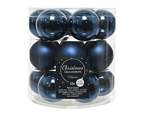 Decoris Weihnachtskugeln Glas 4cm x 18 Stück kleine Christbaumkugeln Nachtblau