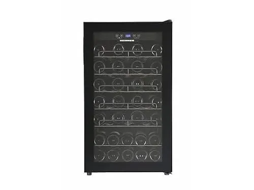 HEINNER HRV-A118DRM40 Weinkühlschrank, 118 l, Energieklasse G, ca. 40 Flaschen (750 ml), LED-Display, Elektronische Steuerung, 8 Holzablagen, Reversible Tür, Schwarz, 5 Jahre Garantie