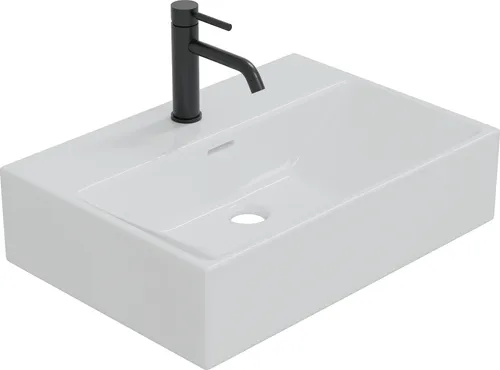 HAGO Waschbecken Keramik 51x36x13cm - Modernes eckiges Waschbecken aus pflegeleichter Keramik, ideal für Wandmontage oder als Aufsatz, vereint elegantes Design mit Funktionalität.