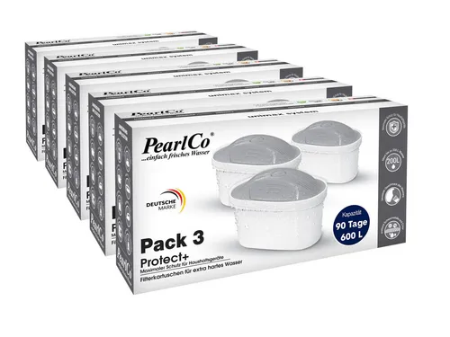 PearlCo Kalk- und Wasserfilter Filterkartuschen unimax Protect+ Pack 15 - Filter für Brita Maxtra+, reduziert Kalk und Schadstoffe, sorgt für aromatisches Wasser und verlängert die Lebensdauer von Geräten wie Kaffeemaschinen.