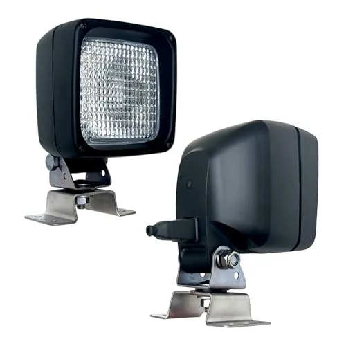 MelTruck 2x H3 Arbeitsscheinwerfer Set inkl. 12V Glühbirnen - Universal Halogen Zusatzscheinwerfer für Traktor LKW & Baumaschinen - 12V/24V IP69K Wasserdicht mit Omega-Halterung - Glas-Streuscheibe