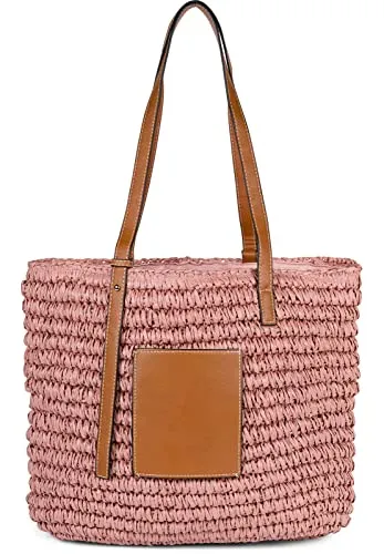 styleBREAKER Korbflecht Schultertasche aus Papierstroh – Modischer Damen Shopper - Stylische Korbflecht Schultertasche aus strapazierfähigem Papierstroh mit Kunstleder-Details. Ideal für Strand und Stadtbummel – sicherer Reißverschluss und viel Platz für deine Essentials!