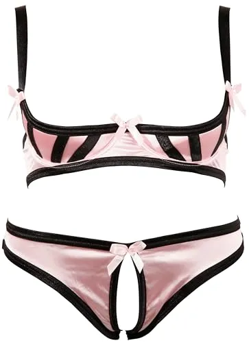 Cottelli LINGERIE Set: Ouvert-BH und Slip in Schwarz in pink von COTTELLI