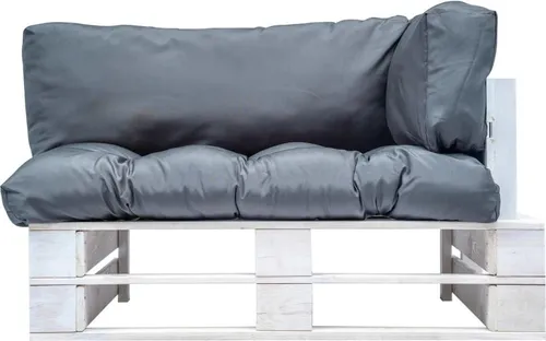 vidaXL Garten-Palettensofa mit grauen Kissen aus Kiefernholz - Gartenmöbel: Rustikales 2-Sitzer-Palettensofa aus hochwertigem, imprägniertem Kiefernholz, wetterbeständig und pflegeleicht, inklusive weicher, dicker Kissen für höchsten Komfort.