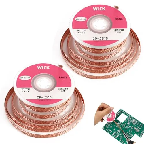 2er Pack Entlötlitze mit Flux, No Clean Entlötlitze aus reinem Kupfer, Premium Entlötdraht für PCB-Reparaturen, 2,5mm Breite, 1,5m Länge