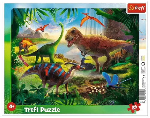 Trefl Rahmenpuzzle Dinosaurier - 25 Teile, für Kinder ab 4 Jahren, große Teile und stabiler Rahmen für einfaches Zusammensetzen