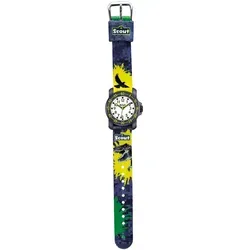 Scout Kinder Uhr Jungen 280376039 - Dinosaurier Design - Armbanduhren für Jungen, mit 50 m Wasserdichtigkeit und coolem Dinosaurier-Motiv auf dem grauen Textilarmband, ideal für kleine Abenteurer.
