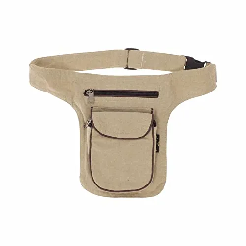 Kunst und Magie Kinder Goa Bauchtasche - Hippie Gürteltasche in Naturfarben - Bunte Bauchtasche für Kinder mit 3 Fächern, verstellbarem Gürtel und liebevollen Details. Ideal für Freizeit, Festivals und Abenteuer. Handgefertigt aus 100% Baumwolle.