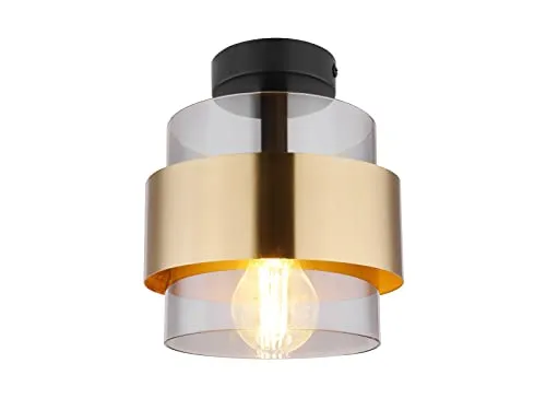 Globo Kleine LED Deckenlampe mit Rauchglas Lampenschirm Ø18cm, Messingring