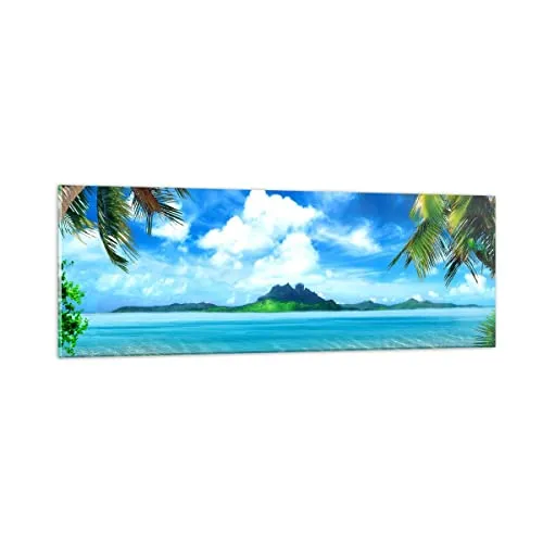 Panorama Bilder auf Glas Strand Urlaub Insel Palme Glasbild 90x30cm Wandbilder Dekoration Wohnzimmer Schlafzimmer Küche Klein Wanddeko Bild im Glas Wand Kunstdruck Art Modern Wall Decor GAB90x30-2528
