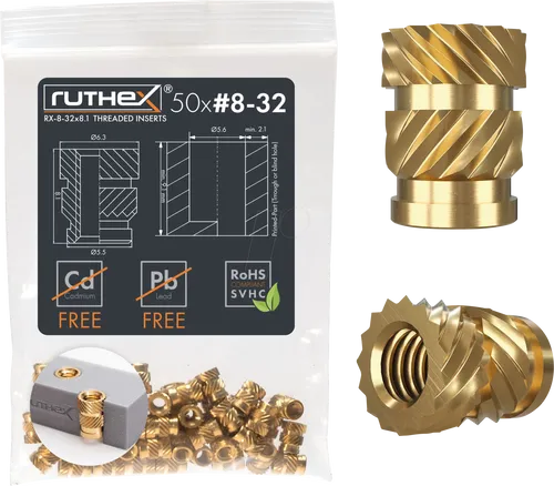 RX-8-32X8.1 - 3D Druck, Gewindeeinsätze, #8-32x8,1, 50 Stück
