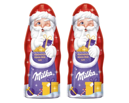 MILKA Schokolade, Milka Weihnachtsmann mit zarter Alpenmilch Schokolade 90g 2er Pack