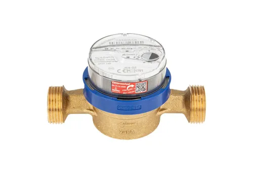 tecuro Wasserzähler 130 mm - DVGW-zertifiziert - Wasserzähler für Kaltwasser mit 1 Zoll Außengewinde, langlebig aus Messing und ideal für präzise Verbrauchsmessung in Wohnungen.