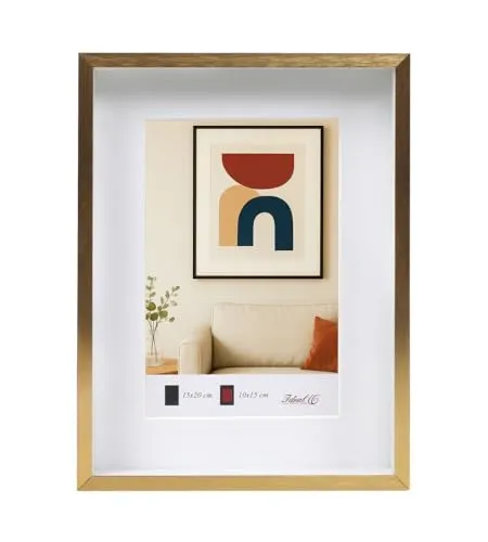 IDEAL TREND Aluminium Bilderrahmen 3D Rahmen mit Passepartout & gehärtetem Glas Fotorahmen Wandrahmen AL-3: Farbe: Gold | Format: 15x20