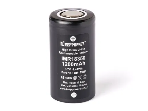 Keeppower Li-Ion-Akku IMR18350 - 1200mAh 10A, max. 15A, 3,6V - 3,7V, 35x18,3mm