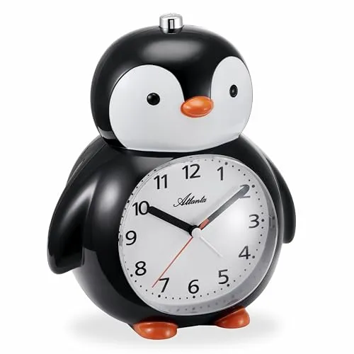 Atlanta Kinderwecker Pinguin mit Melodie Alarm Schleichende Sekunde Licht Obenabsteller - 2165