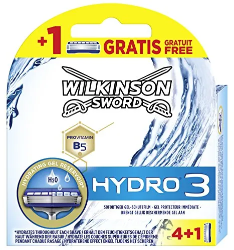 Wilkinson Sword Hydro 3 Rasierklingen für Herren, 5 Klingen - Rasierer für Herren mit 3 Ultra Glide Klingen und wasseraktiviertem Gel Reservoir für eine sanfte, komfortable Rasur ohne Hautirritationen.
