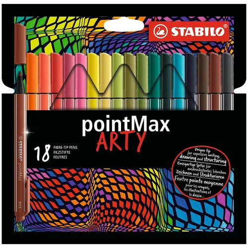 STABILO pointMax ARTY Filzstifte - 18 farbige Stifte, schnell trocknend und auswaschbar für kreative Projekte
