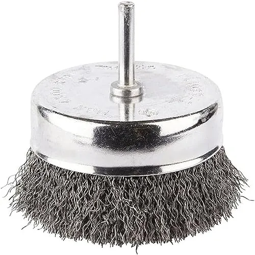 Makita D-39942 Topfbürste Ø 80 mm, gewellt, verzinkter Stahldraht, 6 mm Rundschaftaufnahme, Drahtbürste zum Entrosten, Entzundern, Aufrauen und Reinigen von Stahl
