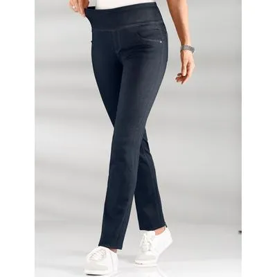 Schlupfhose CASUAL LOOKS, Damen, Gr. 38, Normalgrößen, blau (marine), 65% Baumwolle, 33% Polyester, 2% Elasthan, unifarben, lang, Hosen Schlupfhose