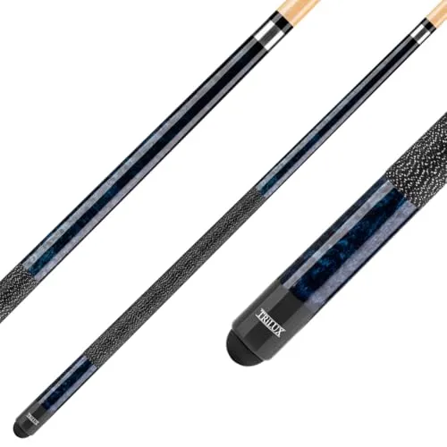 Winsport Billardqueue Trilux, Profiqualität, Ahornholz mit Vogelaugen Naturmaserung, Leinengriffband Edelstahl Joint, 13 Klebeleder, Cue in blau, grau, braun und rot (Blau)