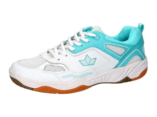 Lico Damen Sprint Indoor Hallenturnschuhe, weiß/türkis, 42 EU - Damen-Hallenschuhe mit atmungsaktivem Nylon-Obermaterial und rutschfester Gummisohle für optimalen Halt und Komfort beim Hallensport.