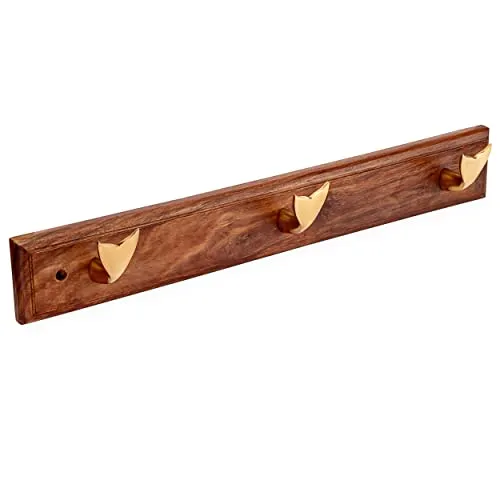 NKlaus Martim Hakenleiste Walflossen 3-fach mit Messing auf Holz 48x7x6,5cm Wandhaken 11620