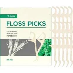 Vegane Zahnseide-Sticks aus Weizenstroh - Nachhaltige Zahnseide-Sticks zur effektiven Entfernung von Speiseresten. Umweltfreundlicher Griff aus Weizenstroh, ideal für den täglichen Gebrauch. 100 Stück für langanhaltende Frische und Mundpflege.