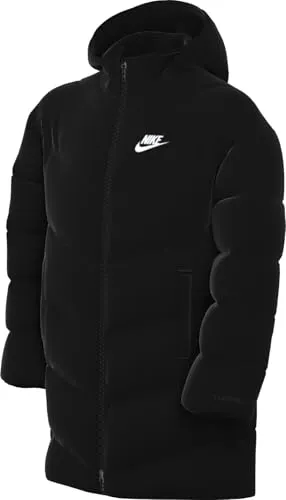 Nike Kinder K Nsw Tf Adp Puffer Mid Thigh Jacke, Schwarz/Weiß, 140/152 - Bequeme und stylische Pufferjacke für Kinder, ideal für kalte Tage. Hergestellt aus hochwertigen Materialien für optimalen Tragekomfort.