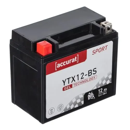 Accurat Motorradbatterie YTX12-BS - 12V, 12Ah, 180A, zyklenfest, wartungsfrei, Gel - Starterbatterie, Batterie in Erstausrüsterqualität für Rasentraktor, Roller, Motorrad, Quad