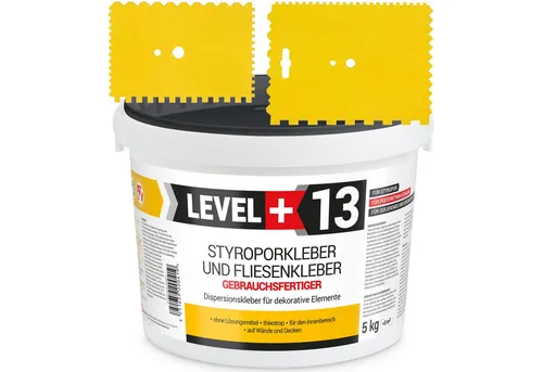 Level+ Dispersionskleber Styroporkleber Dispersionkleber Dekor L+13 - 5KG + 2St. Zahnspachtel