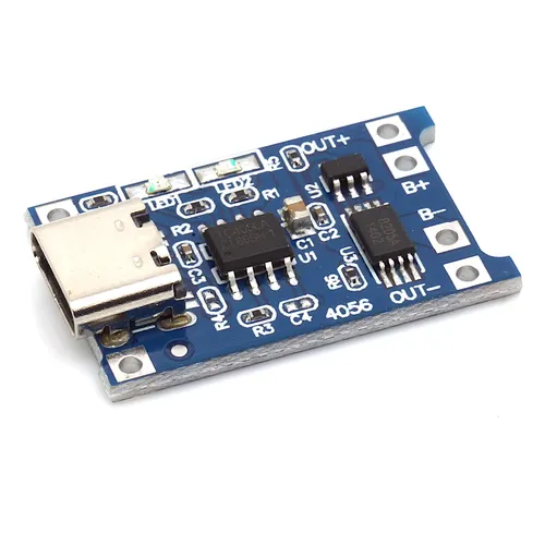 Ladeplatine für 3,7V LiIon / LiPo Akkus, mit Ausgang, USB Type C Buchse > Lötpads, 1000mA