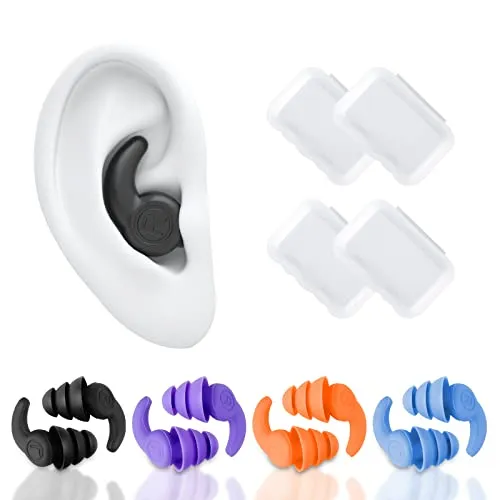 Relota 4 Paar Ohrstöpsel Schwimmen, Wasserdichte Wiederverwendbare Silikon Ohrstöpsel mit Aufbewahrungsbox, Noise Reduction Ohrenstöpsel für Duschen, Schlafen, Surfen, Andere Wassersportarten