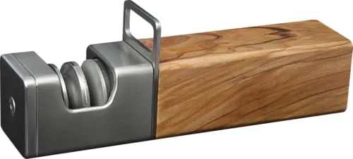 Seecode Diamant Messerschärfer Edelstahl & Olivenholz - Handveredelt - Nass & Trocken Schliff - Diamantscheiben austauschbar - Profi Messerschleifer für Küchen, Wellenschliff, Keramik & Damastmesser