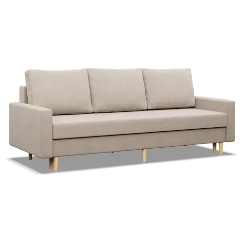 Mebligo - Sofa Mit Schlaffunktion Und Bettkasten Blank, 3 Sitzer 212 cm Breit, Schlafsofa Mit Bonellfederkern im Sitz, Ausziehbares Couch Auf Holzfüßen, Wohnzimmer - Beige