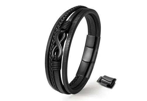 UNIQAL.de Lederarmband Unisex Schwarz & Silber mit Unendlichkeit Symbol – „NICE INFINITY“ (Elegant verarbeitet, langlebig und angenehm zu tragen – das ideale Geschenk für Männer & Frauen., Echtleder, Edelstahl, Magnetverschluss mit Verlängerungsglied), Handgefertigt in Deutschland
