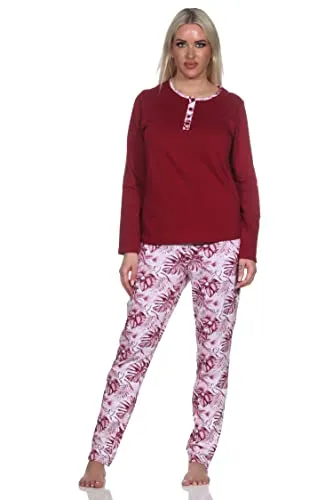 Normann Damen Pyjama Schlafanzug mit floralem Print - Übergrößen verfügbar, Farbe: rot, Größe: 60-62 - Modischer Damen Pyjama mit floralem Design und langem Arm, ideal für entspannte Nächte. Erhältlich in Übergrößen bis 60/62. Komfortabler Schnitt für perfekten Sitz und angenehmen Tragekomfort.
