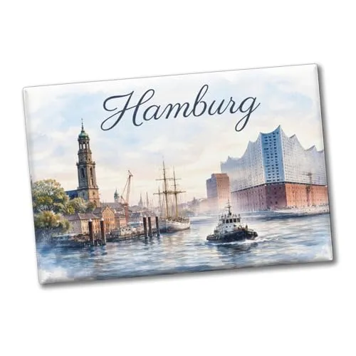 Hamburg Skyline Souvenir Magnet Souvenir Elbphilharmonie Ansicht für Kühlschrank, Dekomagnet mit lustigem Hamburg Spruch