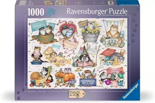 Puzzle 1000 Kalendarz Szalonych Kotów Ravensburger 4005555014522