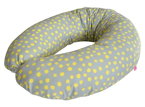 Mother hood 2-in-1 Schwangerschaftskissen, Lagerungs- und Stillkissen XXL 210 cm – ergonomisches Seitenschläferkissen mit abnehmbarem Bezug (Kleckse gelb)