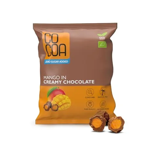 CO COA Mango in Schokolade Cremig BIO BOX 70g - Zuckerfreie Süssigkeiten für Veganer, mit Präbiotika, Zuckerfreie, Ohne Laktose, GVO und Palmöl