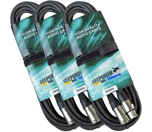 keepdrum 10m DMX Kabel 3-pol XLR - 3 Stück - Netzkabel für DMX-Signalübertragung, 100-Ohm Widerstand, langlebige XLR-Metallstecker mit Abknickschutz, ideal für Lichttechnik und einfache Setups.