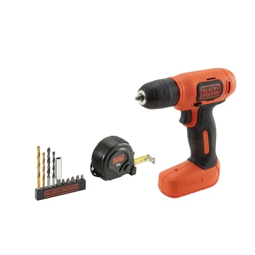 Black+Decker + Decker BDCD8GPA-QW – Bohrschrauber Ultra Kompakt 7.2 V 1.5 Ah Lithium mit 11 Zubehören und Tragetasche