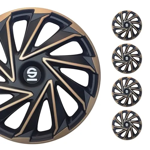 Sparco Radzierblenden Varese - 14-Zoll - Gold/Schwarz - Satz mit 4 Stück - Radkappen aus ABS, rost- und korrosionsbeständig, mit einfachem Spannring für maximalen Halt. Ideal für alle Fahrzeuge mit 14-Zoll-Felgen.
