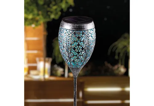 esotec LED Gartenleuchte Solar Dekoleuchte Sindy H=75cm silber/türkis 4000K Gartendeko 102881