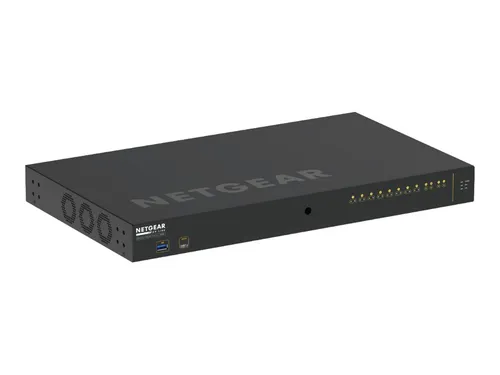 Netgear AV Line Managed Switch M4250-10G2XF-PoE++ - Switch für professionelle AV-Anwendungen mit 8x 1G Ultra90 PoE++ Anschlüssen und 720W PoE-Budget, ideal für effizientes IP-basiertes Signalmanagement.