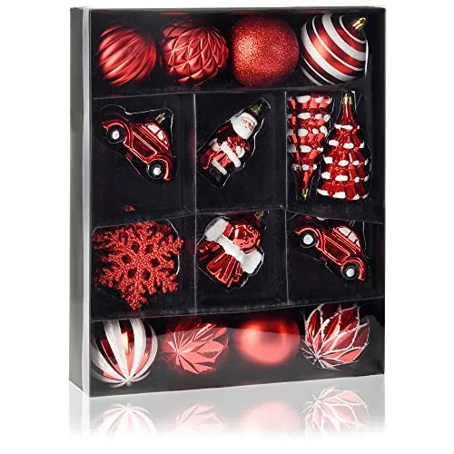 com-four® 20-teiliges Set Hängedeko Weihnachten - Christbaumkugeln in verschiedenen Formen aus bruchsicherem Kunststoff für Weihnachten - Christbaumschmuck (rot - 20-teilig)