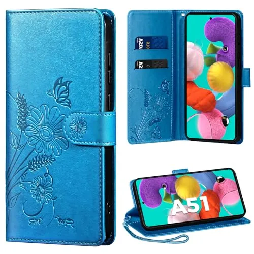 Produktbild Handyhülle für Samsung Galaxy A51 – Schutzhülle mit Kartenfächern und Standfunktion, Blau