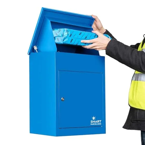 SMART PARCEL BOX Paketbriefkasten für Wandmontage, mittelgroß, blau - Sichere Paketannahme auch bei Abwesenheit! Diese robuste Postbox aus verzinktem Stahl bietet Platz für mehrere Päckchen und ist ideal für den Outdoor-Einsatz. Wetterfest und mit Anti-Diebstahl-System.